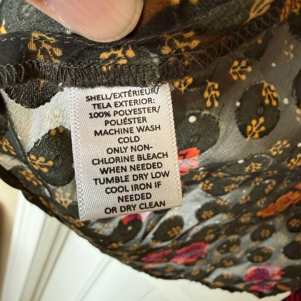 LOFT Floral Blouse Womens XS Black Orange Sheer Clip Dot Button Down Excellent - Picture 4 of 8